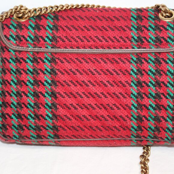 Gucci GG Marmont Knit Houndstooth Tweed Shoulder Bag Red - Picture 4 of 9